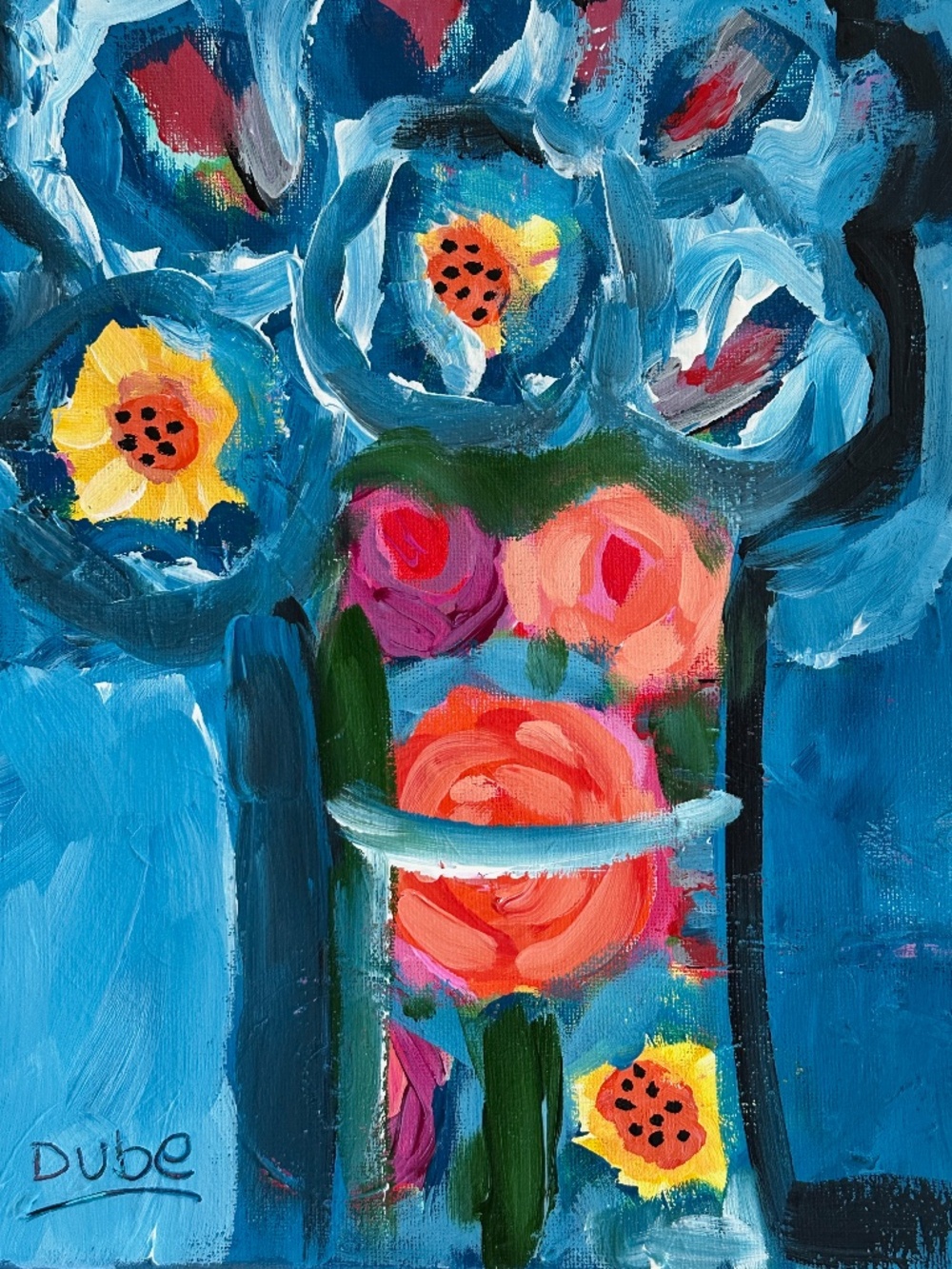 Original Painting Abstract Rose Bouquet  9" x 12" Canvas
